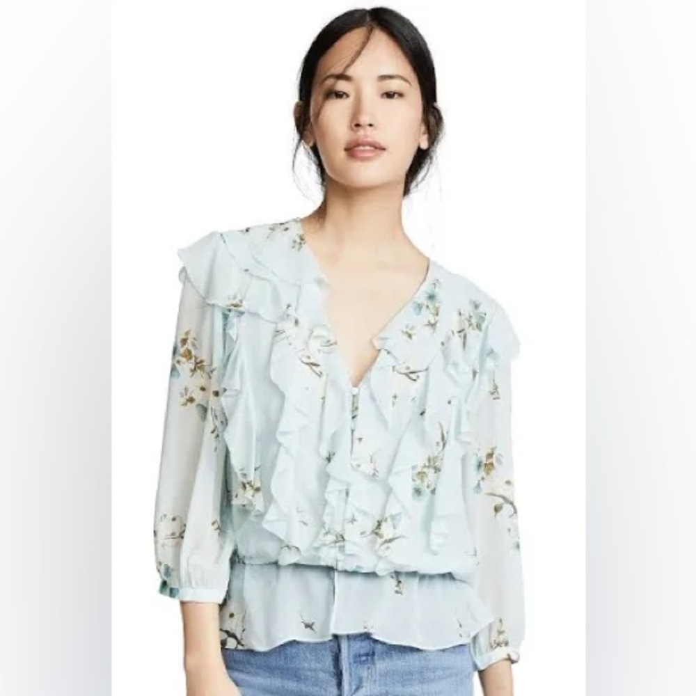 Joie Floral Ruffle Blouse - Soft Blue